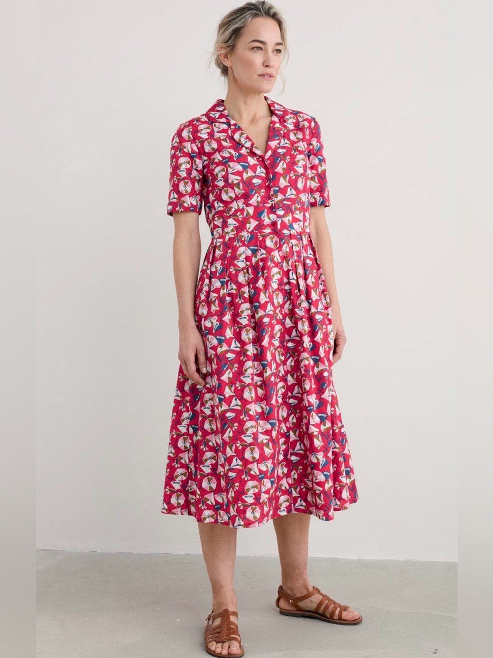 Seasalt Cornwall Charlotte Dress US 14 Organic Cotton Floral Midi Shirt Dress